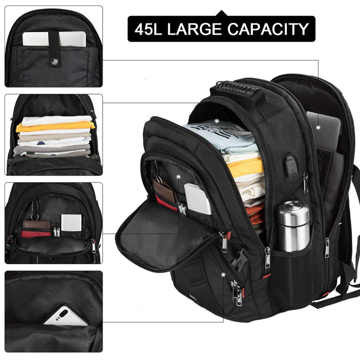 Laptop Backpack 17 Inch Business Travel Backpacks for Men Women Extra Large Waterproof TSA Anti Theft College Bookbags with USB Charging Port 17.3 Gaming Computer Backpack 45L, Black