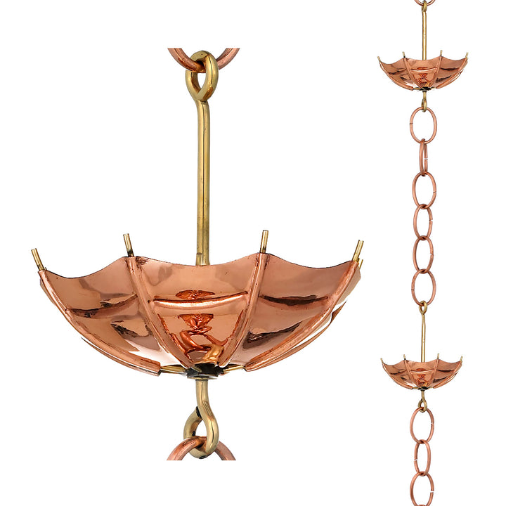 486P-8 Rain Chain, 8-1/2 Feet Long, Extra Large Umbrellas, 100% Pure Copper
