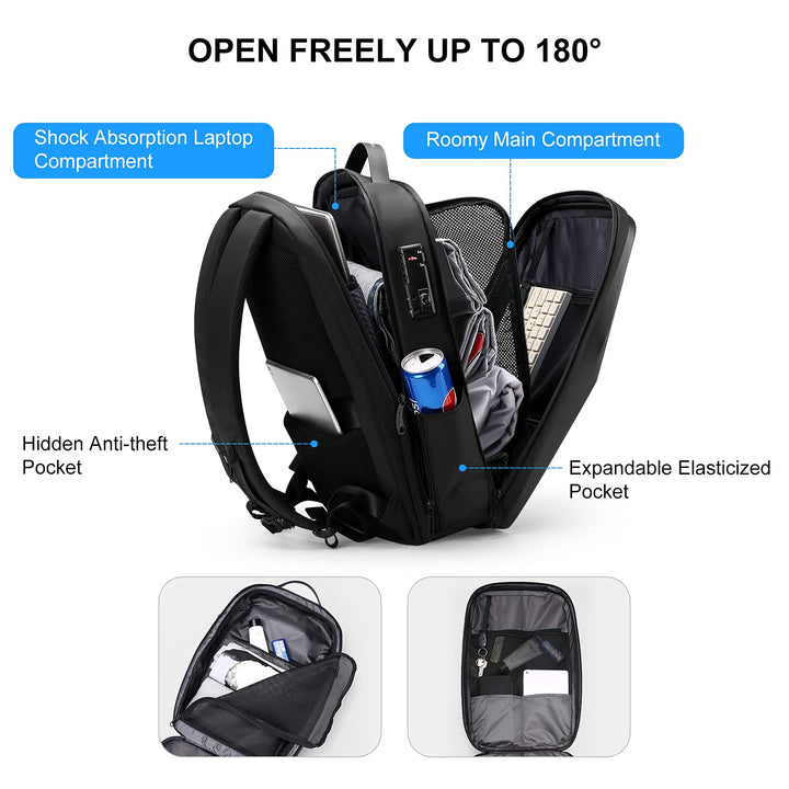 17.3-Inch Hard Shell Laptop Backpack,Anti-Theft Waterproof Business Travel Computer Backpack,Black Gaming Laptop Bag with USB Port for Men