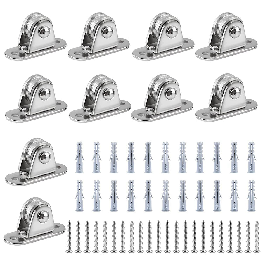 FSHIHINE Small Pulley Block 10 Pack Duplex Pulley Roller Smooth Wheel with Ball Bearings Loading 176 Lb Ceiling/Wall Mount Pulley Wheel for Wire Rope Cord Greenhouse Home DIY Project Pulleys