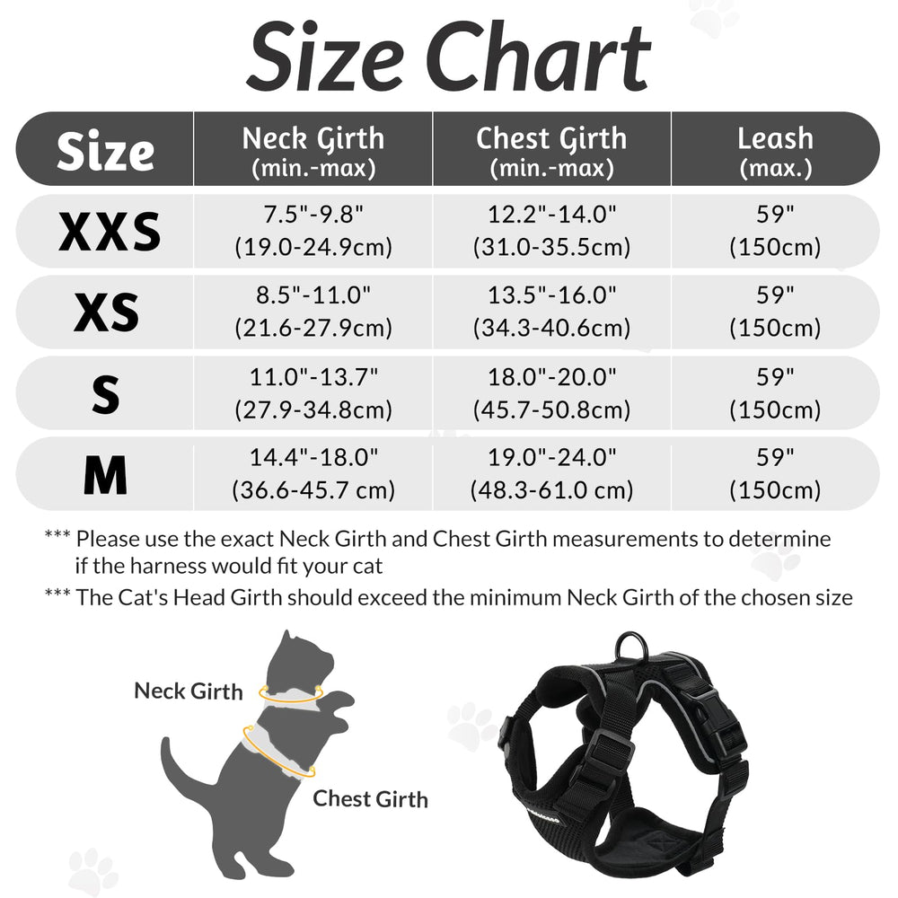 Cat Harness and Leash for Walking, Escape Proof Soft Adjustable Vest Harnesses for Cats, Easy Control Breathable Reflective Strips Jacket, Black, S