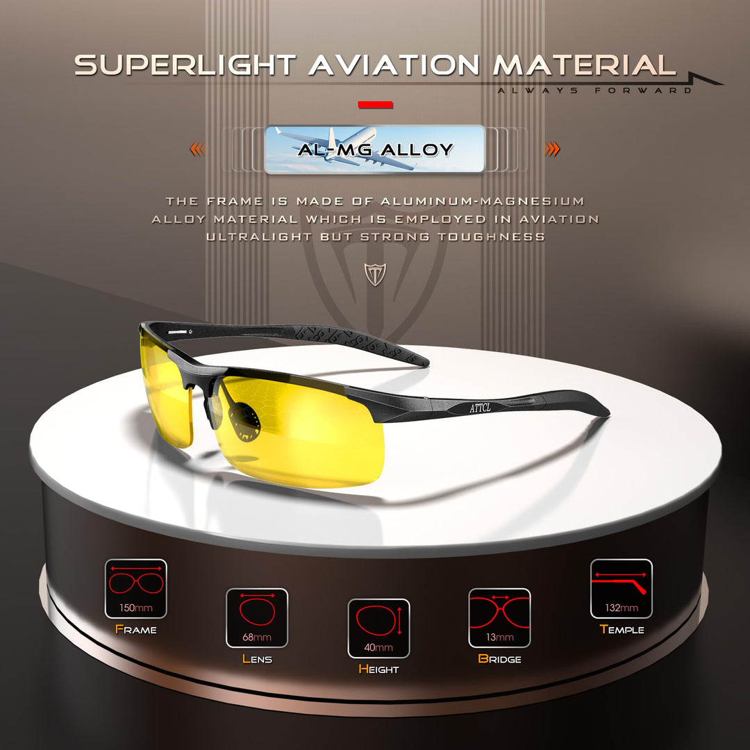 Men&#39;s Night Driving Glasses: Night Time Driving Glasses for Men Al-Mg metal Yellow Sunglasses 8177-night