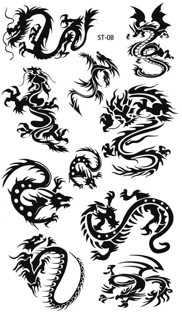 Lower Back Shoulder Neck Arm Temporary Tattoos - Small Dragons