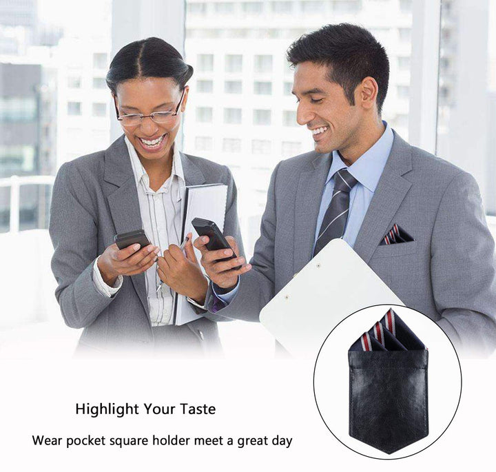 ONLVAN Pocket Square Holder Leather Slim Pocket Square 