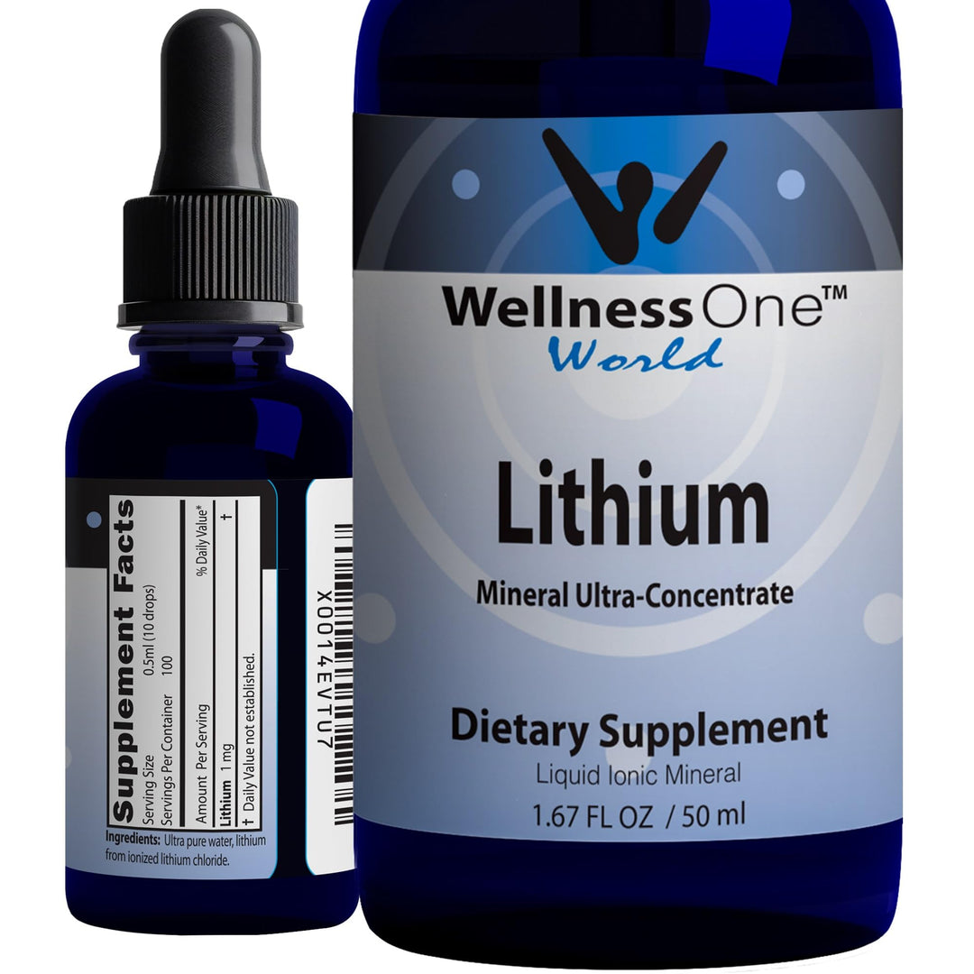 WellnessOne Liquid Lithium Supplements - Ionic Lithium Supplement Liquid Vitamins for Mood, Focus & Brain Support - Easy-to-Take Organic Brain & Focus Supplement for Men, Women & Kids - 1.67 fl oz