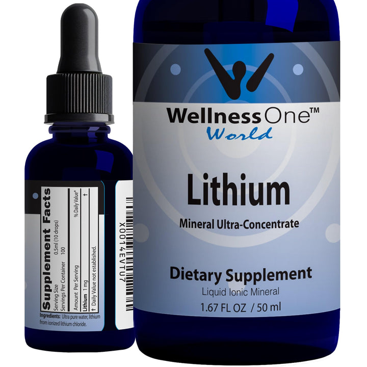 WellnessOne Liquid Lithium Supplements - Ionic Lithium Supplement Liquid Vitamins for Mood, Focus & Brain Support - Easy-to-Take Organic Brain & Focus Supplement for Men, Women & Kids - 1.67 fl oz