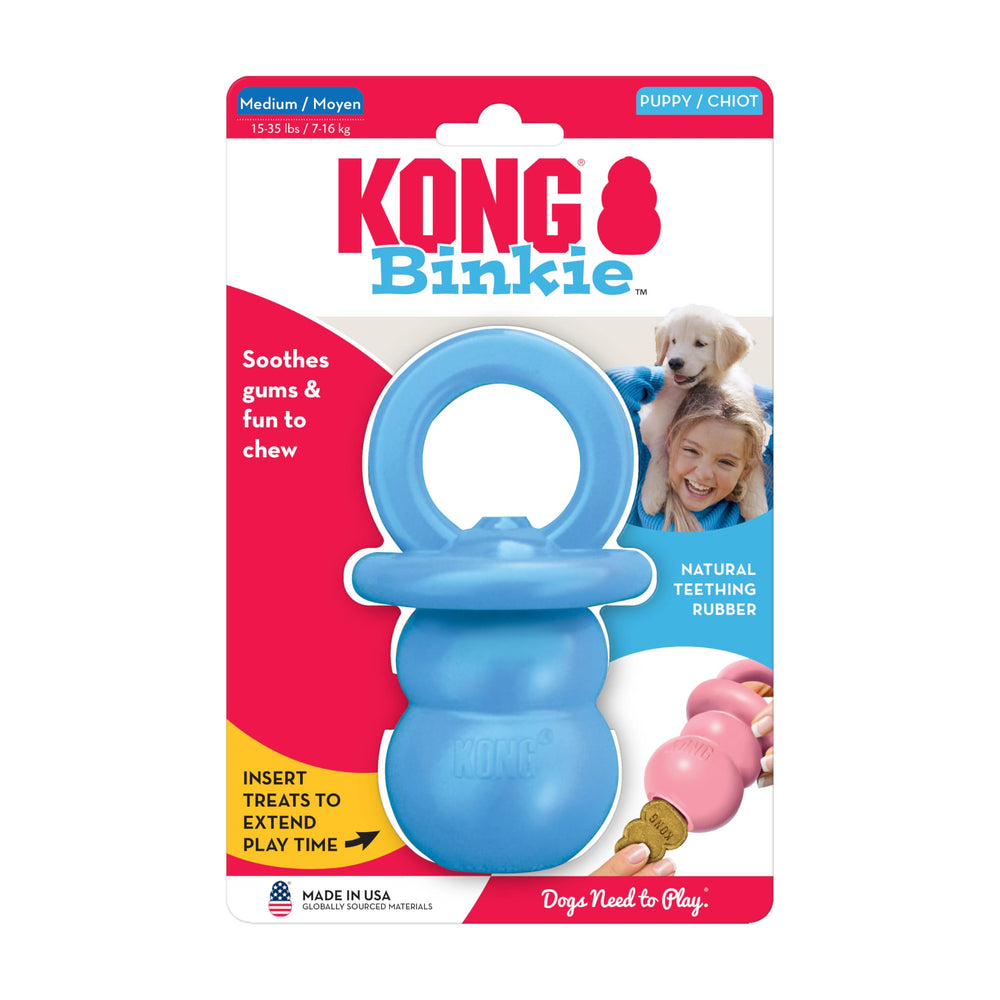 Puppy Binkie - Pacifier Dog Toy for Puppies - Stuffable Treat Chew Toy for Treats - Durable Natural Rubber for Teething Puppy - for Medium Puppies - Blue
