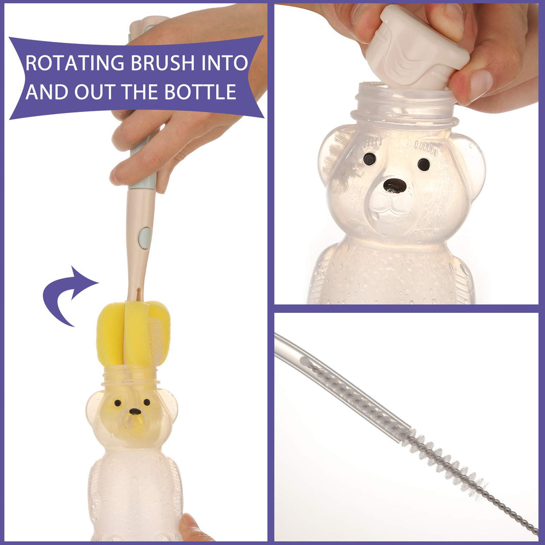 2 Pack Honey Bear Straw Cups with 4 Flexible Straws & Cleaning Tools(2 Straw Brushes &1 Bottle Brush), 8-Ounce Therapy Sippy Bottles for Speech and Feeding Training, Leak-Proof & Food-Grade & BPA Free