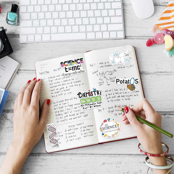 100 Pcs Natural Sciences Stickers Pack, Physics, Chemistry, Biology Experiment Vinyl Stickers, Student Science Laboratory Decals for Laptop, Water Bottle, Notebook, Luggage, Computer Decor