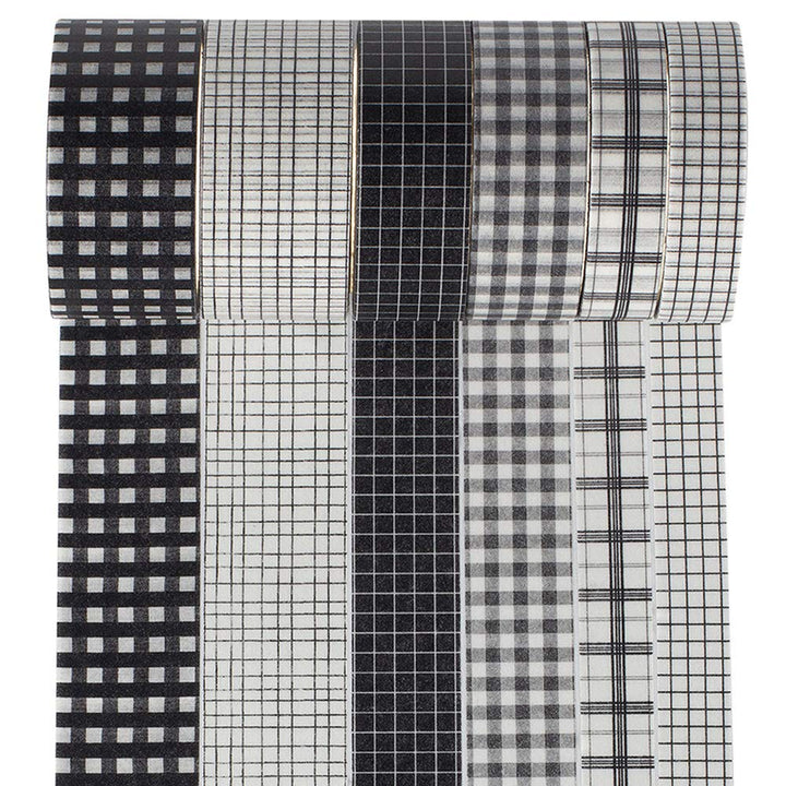 6 Roll Washi Tape Set VSCO Decorative Tape for DIY Crafts, Journals, Planners, Scrapbooking, Wrapping (Black)