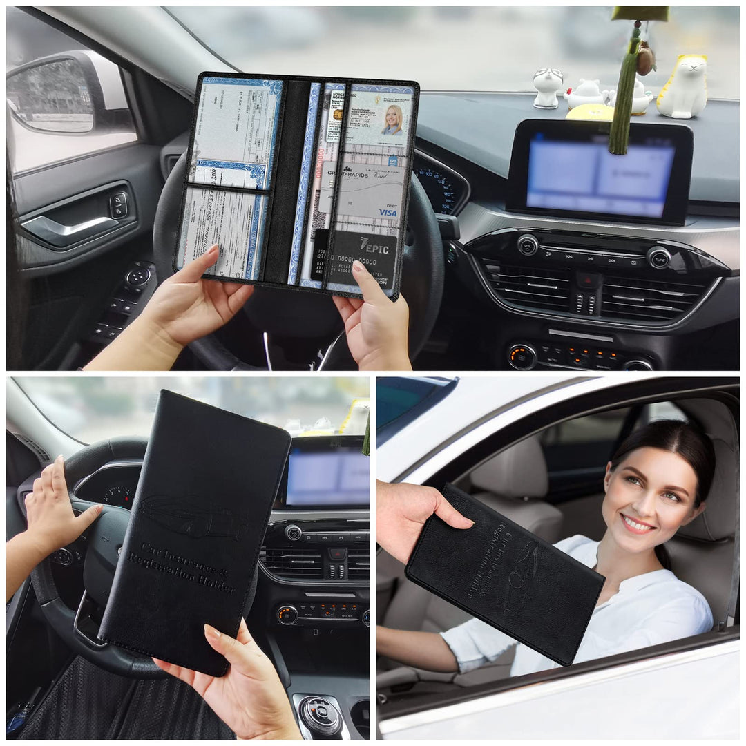 Accmor Car Registration and Insurance Holder, Leather Car Document Card Holder, Vehicle Glove Box Wallet Case Organizer with Magnetic Shut for Driver's License, Key Contact Information (Black)