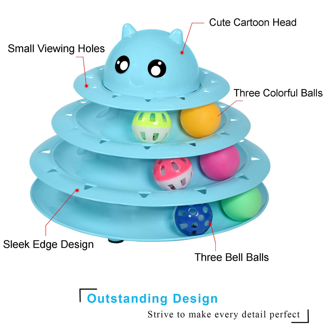 Cat Toy Roller 3-Level Turntable Cat Toys Balls with Six Colorful Balls Interactive Kitten Fun Mental Physical Exercise Puzzle Kitten Toys
