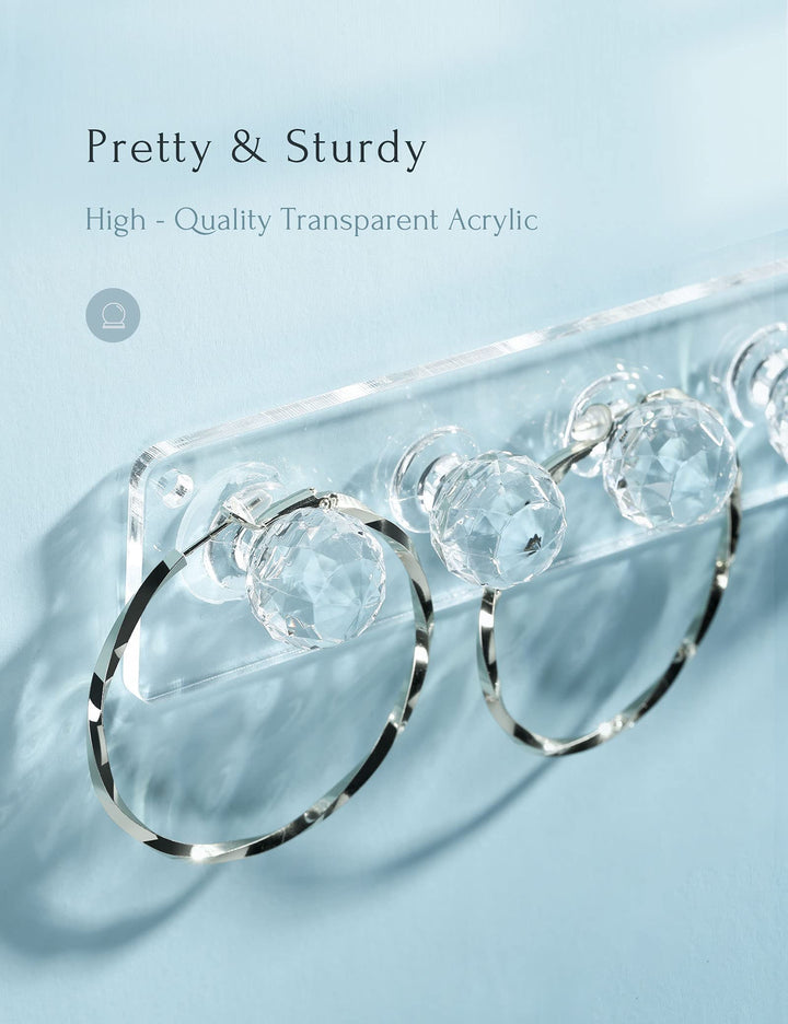 Necklace Holder, Acrylic Necklace Hanger, Wall Mount Necklace Organizer, Jewelry Hooks for Necklaces, Bracelets, Chains (2-pack Clear)