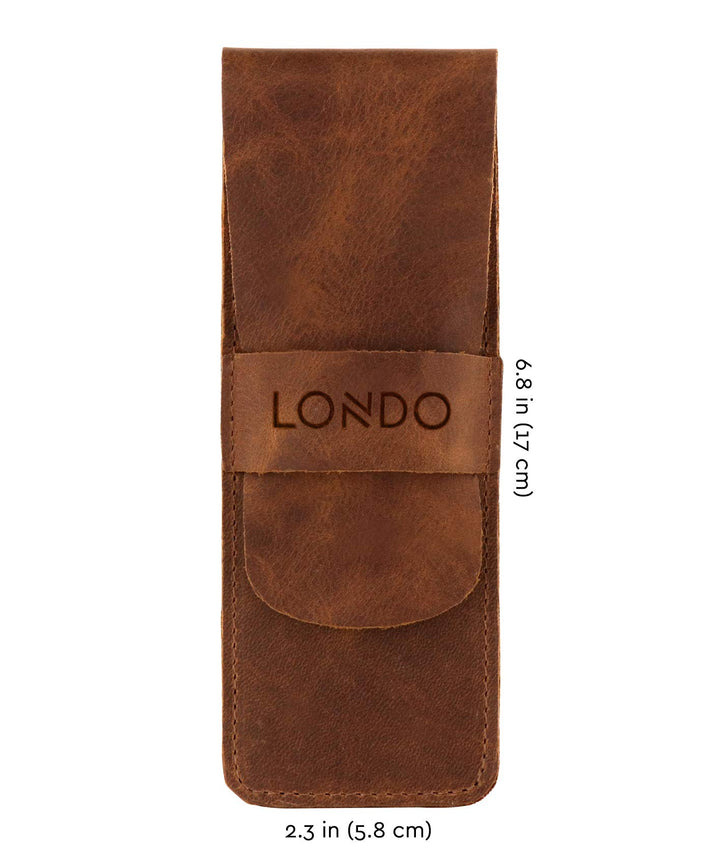 Genuine Leather Pen and Pencil Case with Tuck in Flap (Brown)