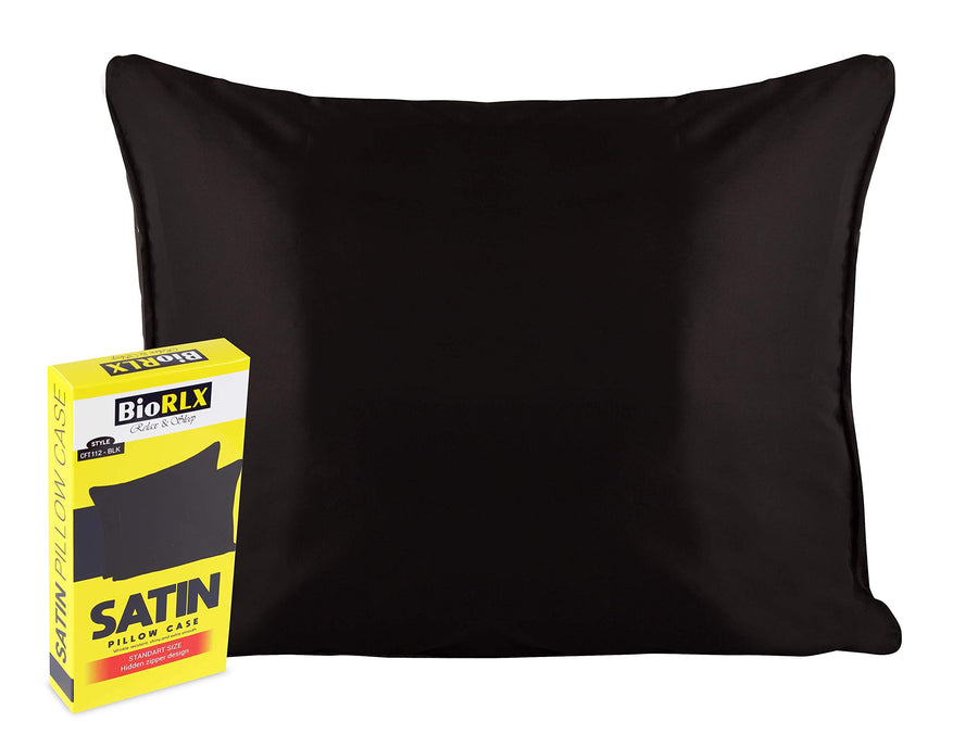 Satin Pillow Case for Hair & Facial Skin to Prevent Wrinkles Hidden Zipper 1 Piece Black