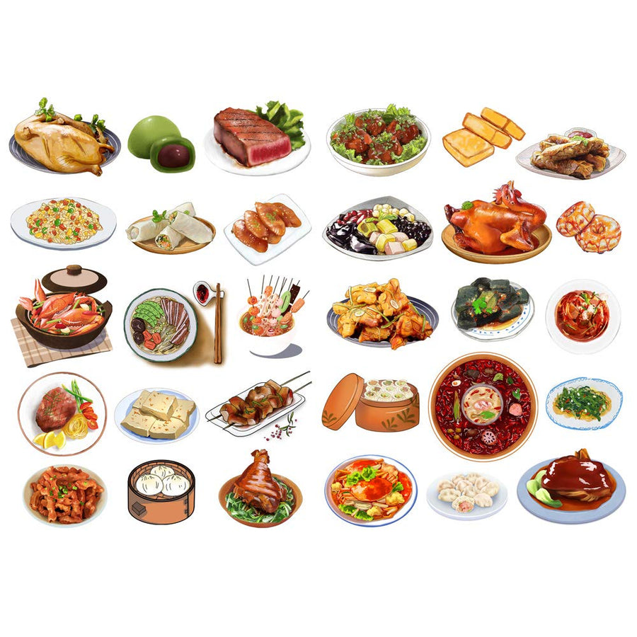 Chinese Dinner Food Menu Aesthetic Diary Travel Journal Paper Stickers Scrapbooking Stationery School Office Art Supplies (PK523)