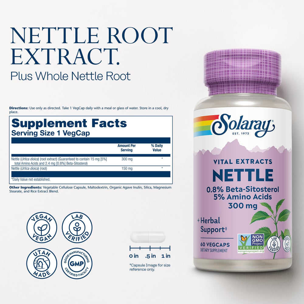Nettle Root Extract 300 mg with Nettle Root 150 mg, Healthy Urinary & Prostate Support for Men with Amino Acids and Beta-Sitosterol, Vegan, 60-Day Guarantee, 60 Servings, 60 VegCaps
