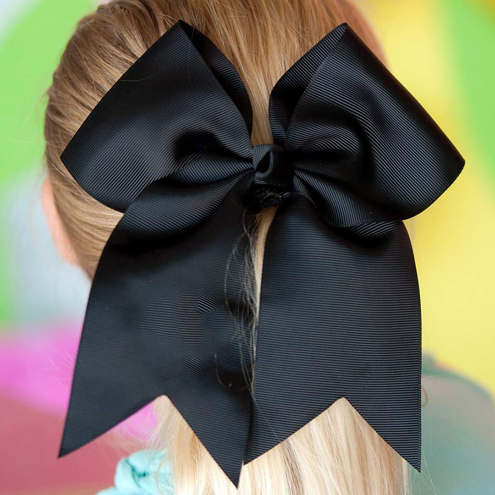 12-Black: 12 Pcs Large Cheer Bows 8 Bulk Hair Bow Accessories With Ponytail Holder For Girls High School College Cheerleading
