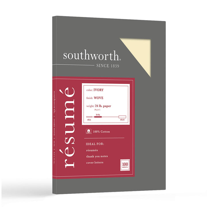 ® 100% Cotton Résumé Paper, 8 1/2 x 11, 24 Lb, 100% Recycled, Ivory, Pack Of 100