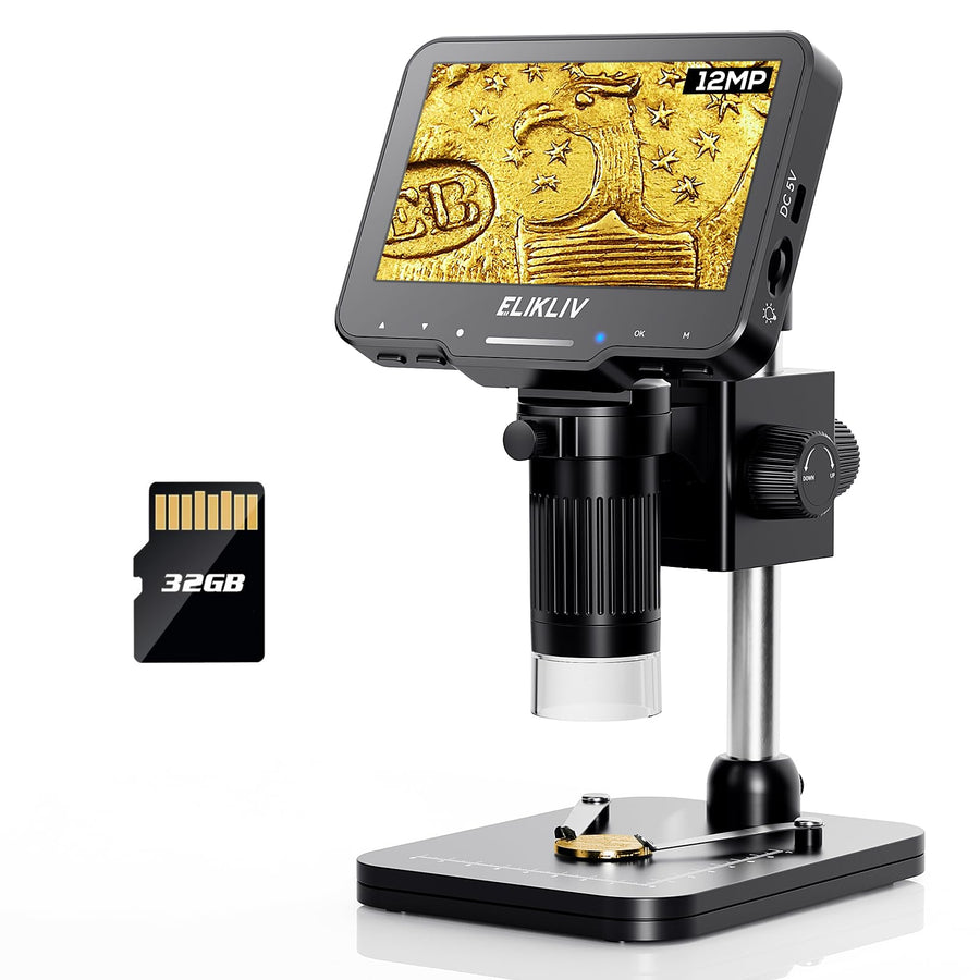 Coin Microscope EDM4 Max, 4.3 LCD Digital Microscope1000x, Coin Magnifier with 8 Adjustable LED Lights, Coin Microscope with Screen, PC View with Windows/Mac, 32GB SD Card Included