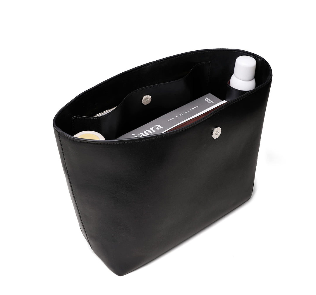 CLEXION Leather Purse Organizer Insert- Leather Bag Insert for Tote & Purse, Black, Size Large