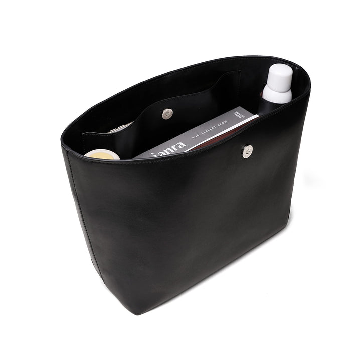CLEXION Leather Purse Organizer Insert- Leather Bag Insert for Tote & Purse, Black, Size Large