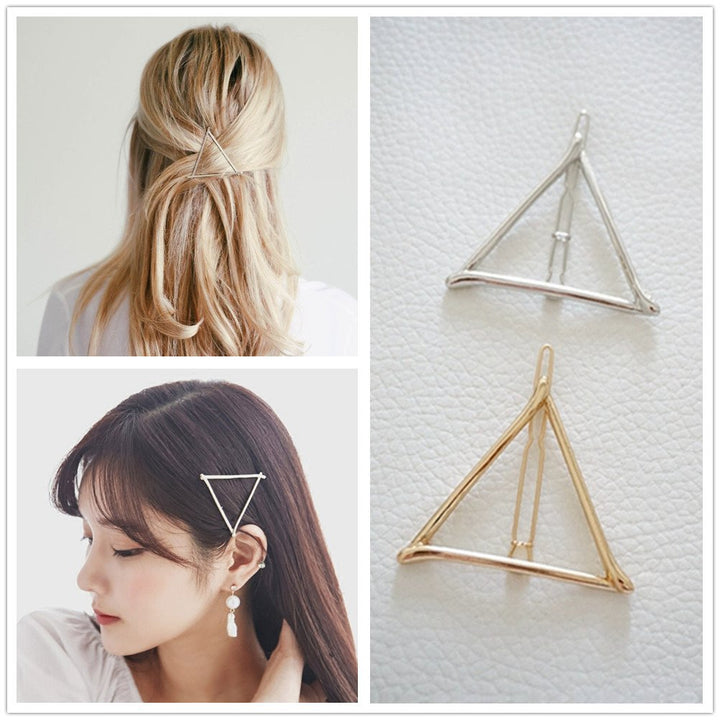 ANGELANGELA Dainty Gold Silver Hollow Triangle Geometric Hairpin
