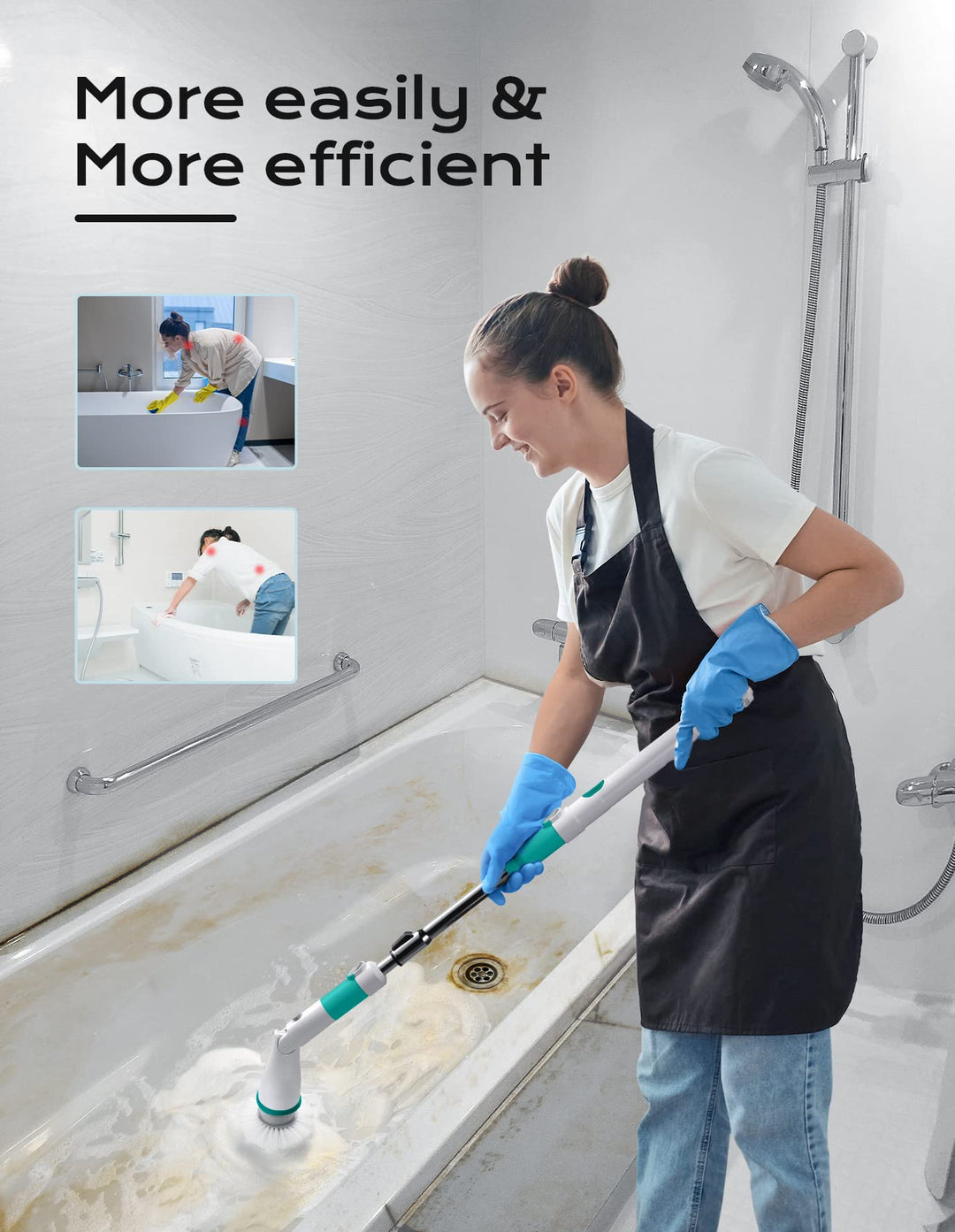 Electric Spin Scrubber, Cordless Cleaning Brush with Adjustable Arm and 4 Replaceable Head, Fast Charging, Multi-Purpose, Shower Scrubber for Bathtub Tile Sink Bathroom Kitchen Grout