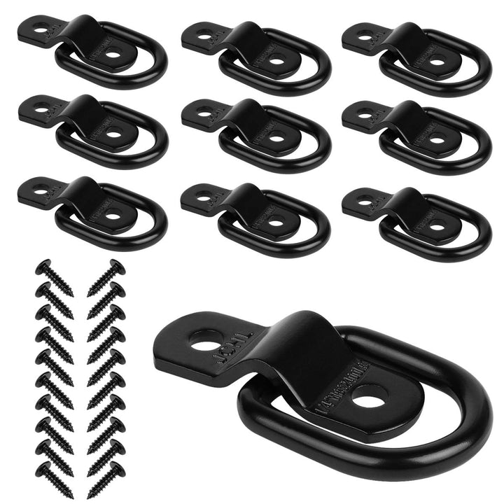 D Rings Tie Down Anchors Hooks for Trailer Truck Bed Bracket Enclosed Points Pickup Camper Surface Mount D-Ring Heavy Duty 1/4 2400 Pound Capacity (10-Pack)