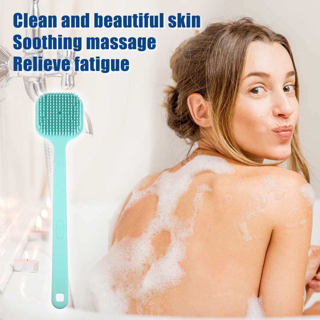 Soft Silicone Bath Brush, Non-Slip Back Scrubber Shower with Long Handle for Men and Women, Blue