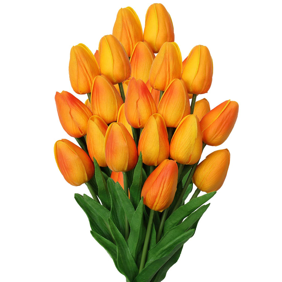 20 Pcs Orange Tulips Artificial Flowers Real Touch Fake Tulips Fake Flowers for Mother's Day 13.5 Faux Tulips Faux Flowers Bulk Artificial Tulips Flowers for Vase Centerpieces Home Wedding Bouquet