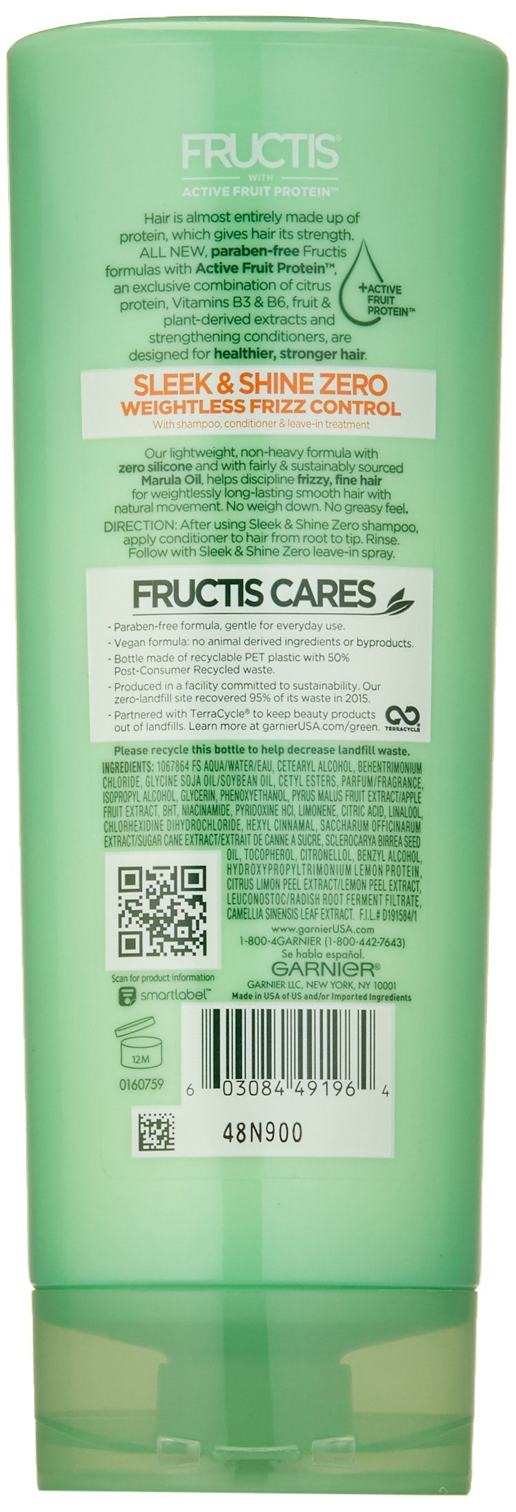 Hair Care Fructis Sleek and Shine Zero Conditioner, 12 Fluid Ounc