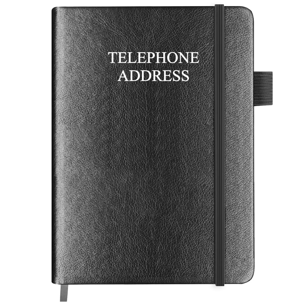 Telephone and Address Book with Tabs 4.5 x 6 Address Book Hardcover with Birthday, Address, Phone Numbers, Websites Password. Address Notebook for Home or Office, Black