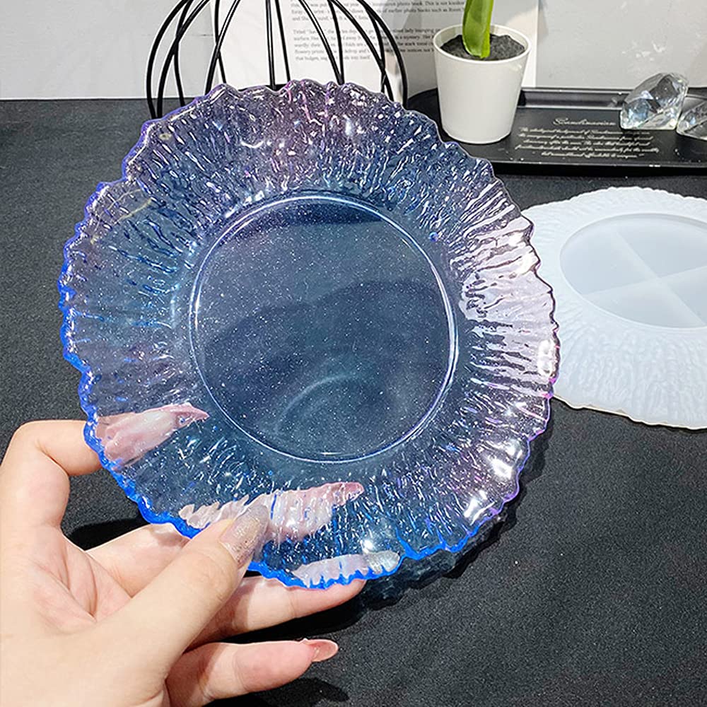 Irregular Tray Mold with Sunlight Edges Round Fruit Tray Silicone Epoxy Casting Mould for Resin DIY Jewelry Plate Trinket Candy Dish Wood Texture Serving Board Home Decor Craft Gift