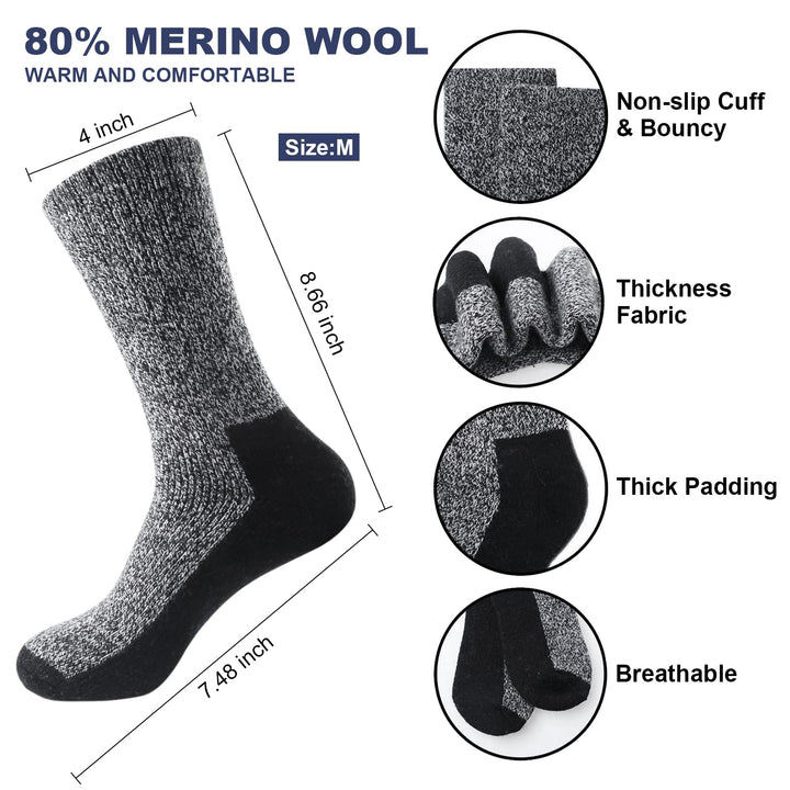 Loritta 2 Pack Merino Mens Wool Socks, Winter Warm Ther