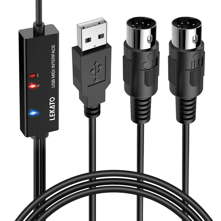USB MIDI Cable, MIDI to USB Cable 6.5Ft with Input &amp; Output Connecting with Keyboard, Synthesizer for Editing &amp; Recording, Midi to USB for Laptop Computer Windows and Mac