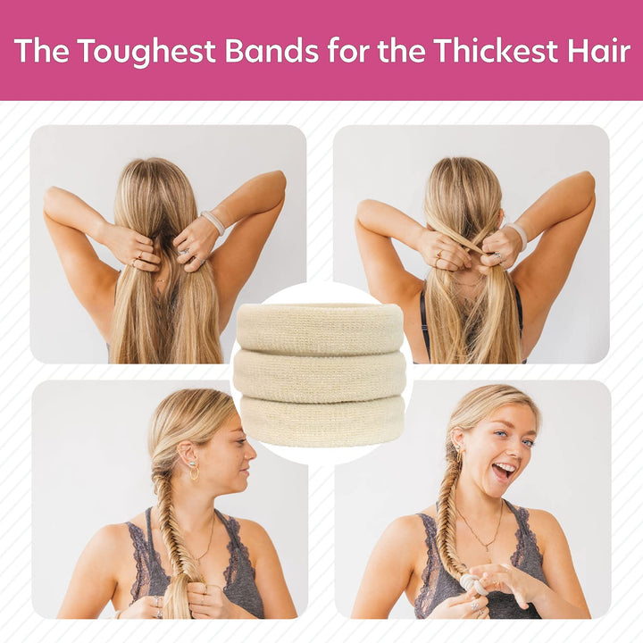 - The Ultimate Hair Ties for Thick Heavy or Curly Hair. No Slipping Damage Breaking or Stretching Out. Seamless Ponytail Holders Scrunchies Sports Hair Ties for Thick Hair (Blonde 3 Pcs)