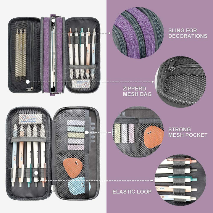 Large Pencil Case Big Capacity Pencil Bag Large Storage Pouch 3 Compartments Desk Organizer Marker Pen Case Simple Stationery Bag Pencil Holder (Plaid White)