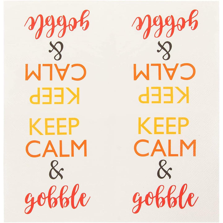 Cocktail Napkins - 100-Pack Disposable Paper Napkins, Autumn Thanksgiving Dinner Party Supplies, 3-Ply, Keep Calm and Gobble, White, Unfolded 10 x 10 Inches, Folded 5 x 5 Inches