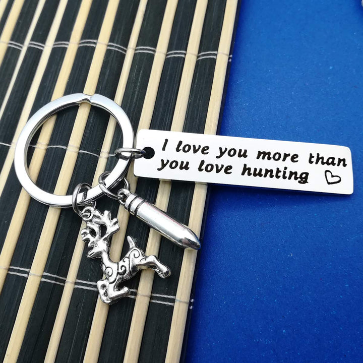 Christmas Keychain Gift for Men I Love You More Than You Love Hunting Keyring Gift for Husband Boyfriend Dad Hunter Wildlife Outdoorsman Jewelry
