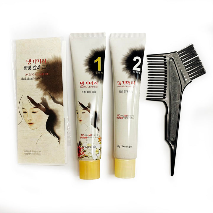 – Korean Herbal Hair Dye Color Cream [Dark Brown] - PPD-Free Gray Coverage, Hair Protection, High-Keratin Formula, 5 Oz