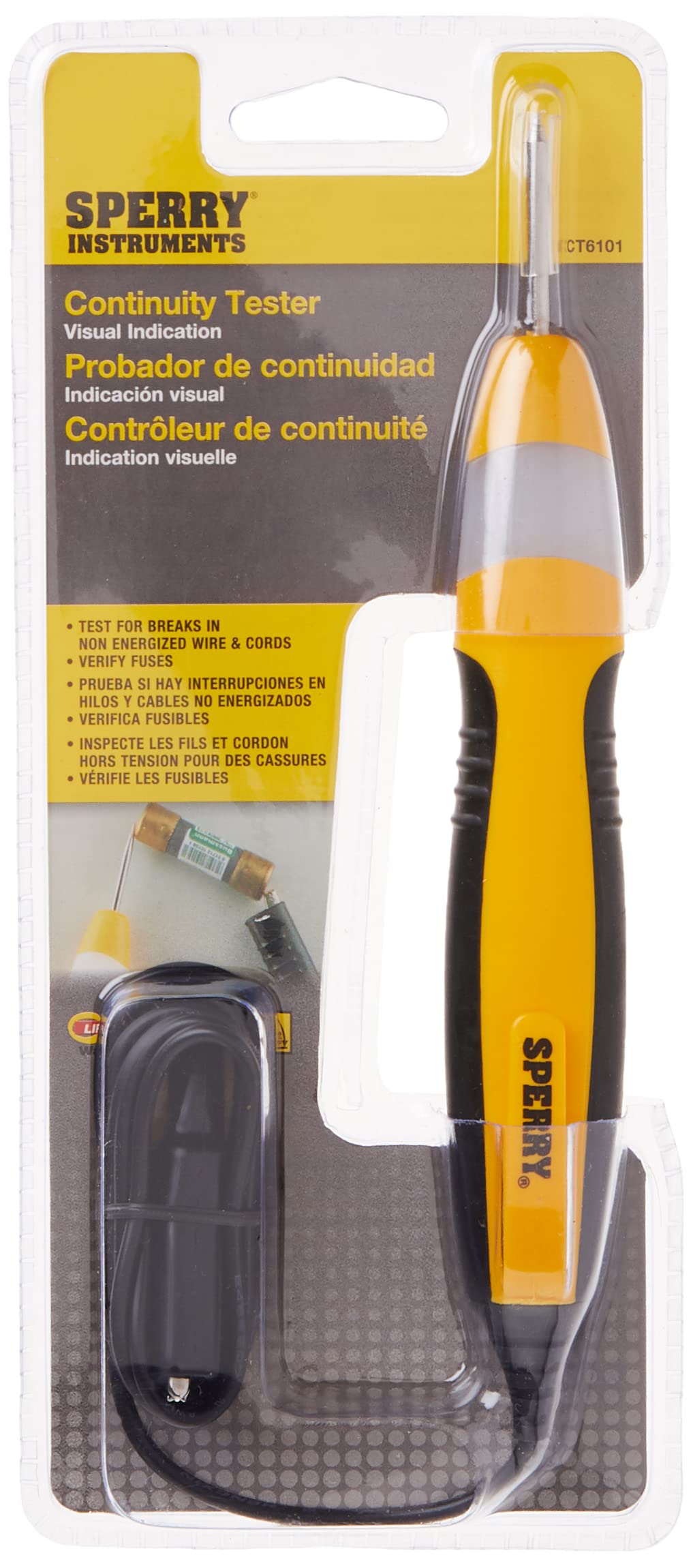 Sperry Instruments CT6101 Heavy Duty Continuity Tester, 2 Range, 36 inch lead, Yellow