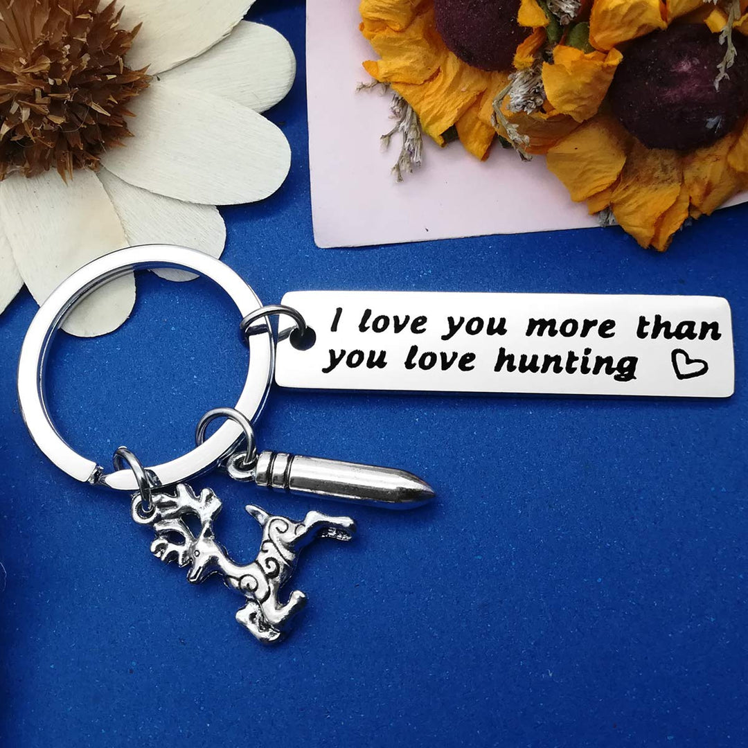 Christmas Keychain Gift for Men I Love You More Than You Love Hunting Keyring Gift for Husband Boyfriend Dad Hunter Wildlife Outdoorsman Jewelry