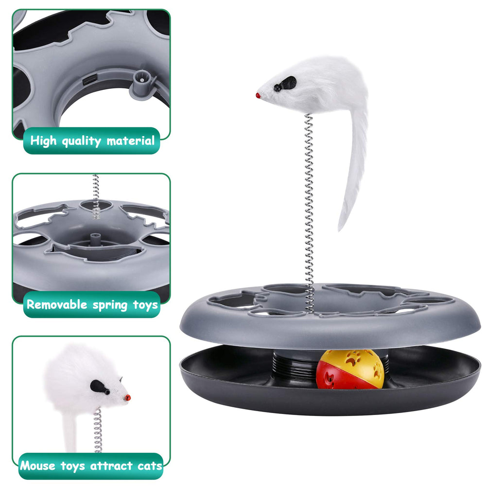 Interactive Kitten Toys Roller Track with Catnip Spring Pet Toy with Exercise Balls Teaser Mouse for Indoor Cats (Soft Grey)