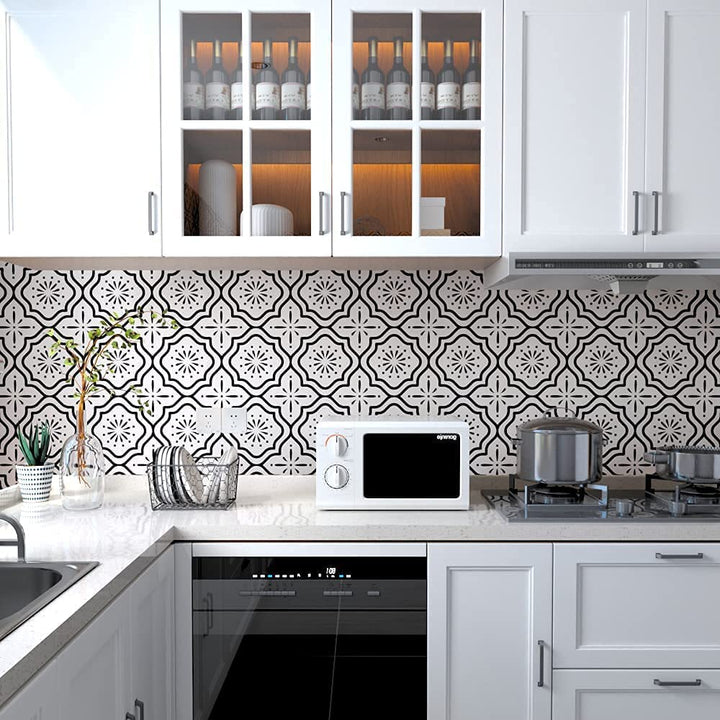 Peel and Stick Wallpaper Boho Contact Paper for Cabinets Black and White Wallpaper for Bedroom Geometric Wallpaper Self-Adhesive Wallpaper Kitchen Wallpaper Drawer Liner Waterproof Vinyl 17.5“×78.7”