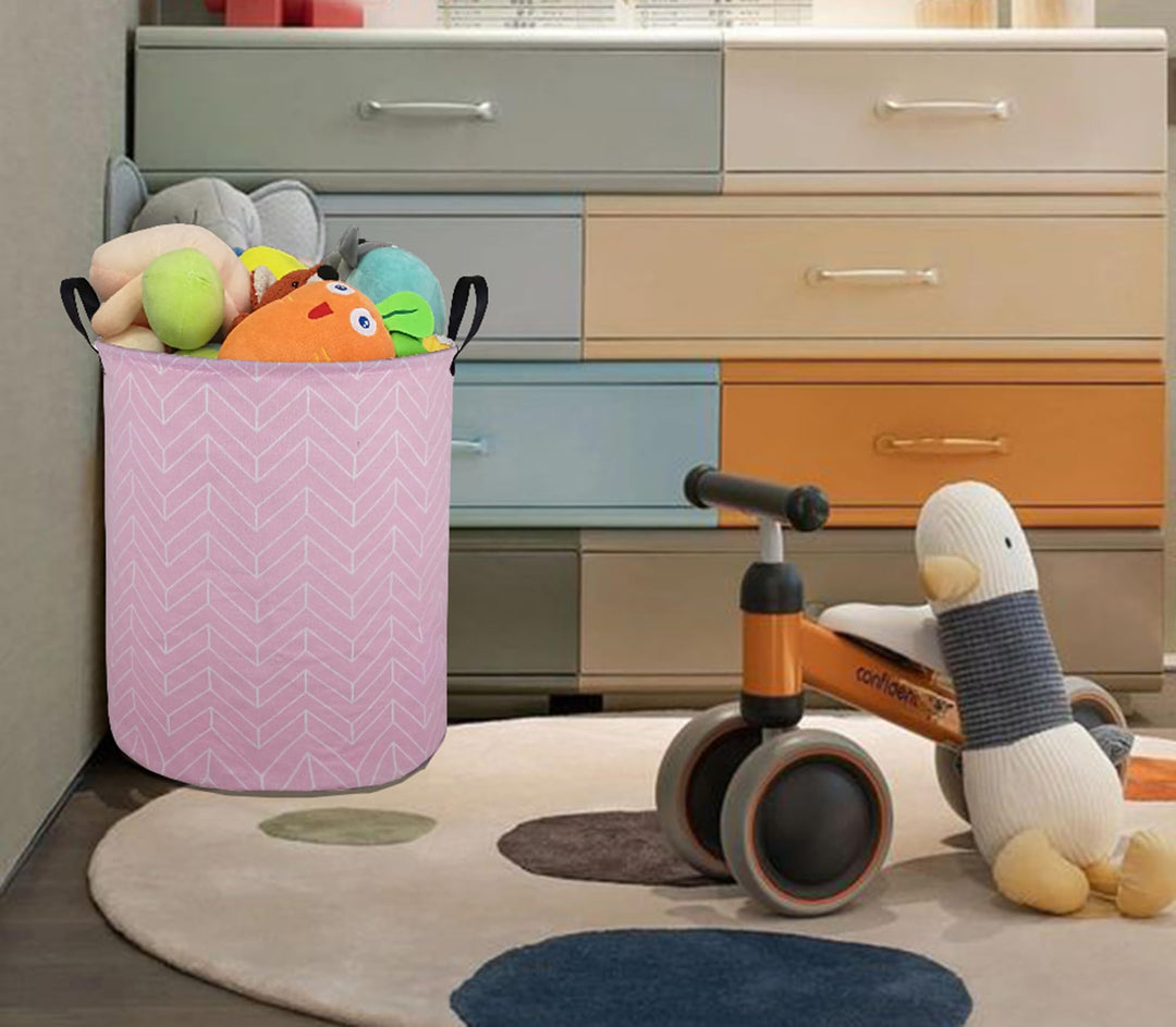 ACMUUNI 19.7 Round Kids Laundry Clothes Hamper Laundry Basket with Handles,Baby Toys Storage Organizer Bins Laundry Gift Basket for Boys and Girls Room, Bedroom Decorate(Pink Geometry)