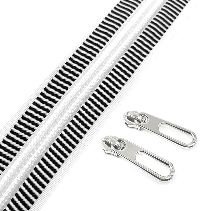 #5 Nylon Zippers 5 Yards Sewing Zippers Bulk DIY Zipper by The Yard Bulk with 10PCS Slider-Long Zippers for Tailor Sewing Crafts Bag (Zebra Tape)
