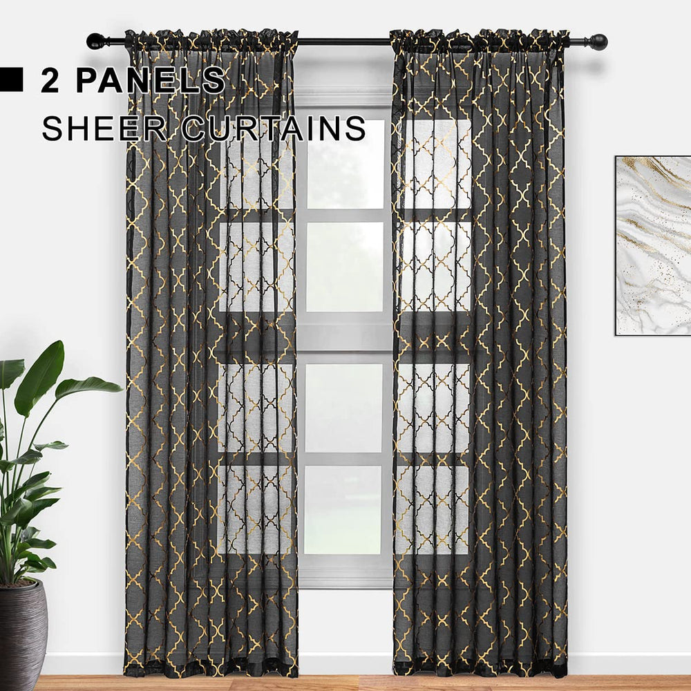 Kotile Black Gold Curtains for Living Room - Metallic G