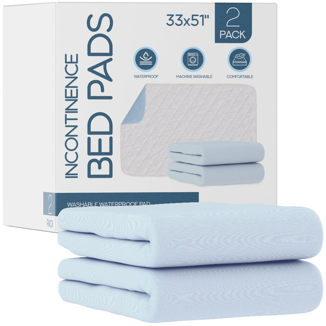 NOTICE Incontinence Bed Pads - Washable Waterproof Pad - Reusable Mattress Protector Adults, &amp; Elderly - 3 Layer Bedwetting Protection Cover - Absorbent Underpads Liners (35inch X 51inch, 2), Blue