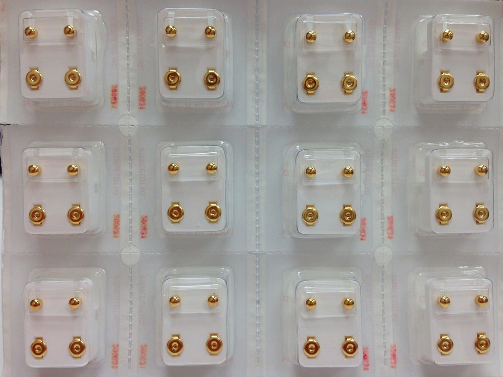 Ear Piercing Ball Earrings Studs 4mm Gold Plated Surgical Steel 12 Pair